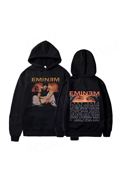 Le Savu إمينيم مطبوع سويت شيرت أسود اللون بغطاء رأس