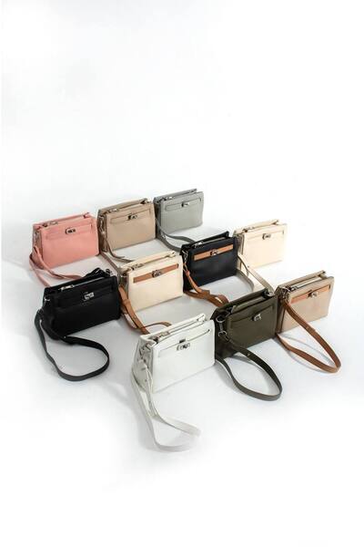 Asel Çanta Black-Camel Multi-Compartment Crossbody Women's Bag with Lock Detail