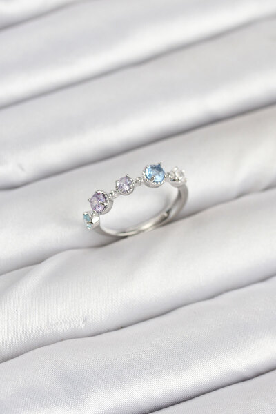 Skygo ieg ™   خاتم نسائي من النحاس بلون فضي مرصع بحجر الزركون - TJ-BYK3867 NV...