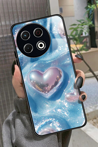 TECNO Spark 30 Pro Uyumlu Simli Kalp Tasarımlı Glossy Premium Kılıf