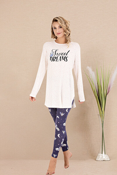 MOPİ Set de pijamale cu mânecă lungă și decolteu rotund și colanți cu imprime...