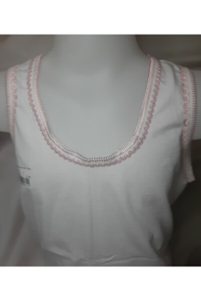 Butik White Collar, Powder-Colored Embroidered 100% Cotton Thick Strap Girls' Tank Top