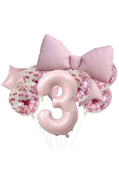 DÜVENCİ TİCARET Σετ μπαλονιών γενεθλίων με ροζ φιόγκο και μπαλόνια από αλουμι...