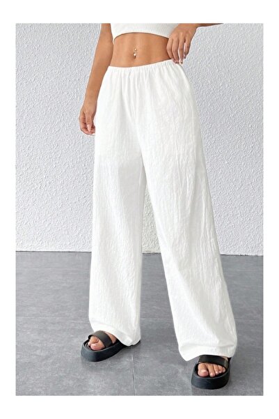 Sepetiva Women's White Loose Cut Pocket Wide Leg Drape Pants