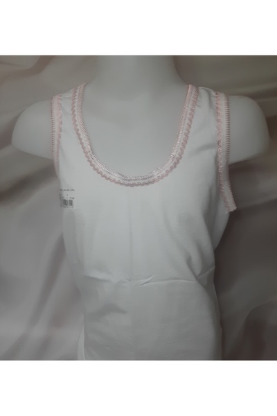 Butik White Collar, Powder-Colored Embroidered 100% Cotton Thick Strap Girls' Tank Top