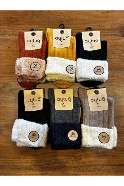 Aytuğ Women's Winter Folded Lambswool Lamb Wool Socks 3 Pack