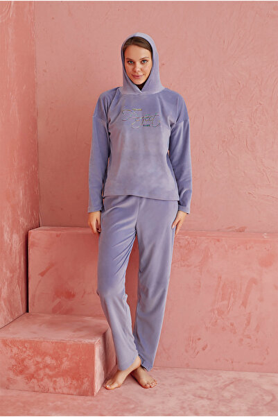 Gawzera Calia 8704 Long Sleeve Velvet Hooded Women's Pajama Set