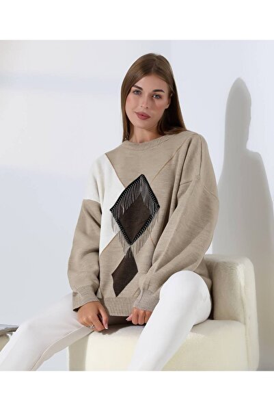 LAVİN GİYİM Geometric Patterned Oversize Women's Sweater