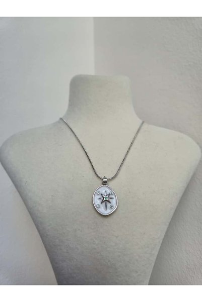 Haze Non-Tarnish Steel North Star White Enamel Necklace