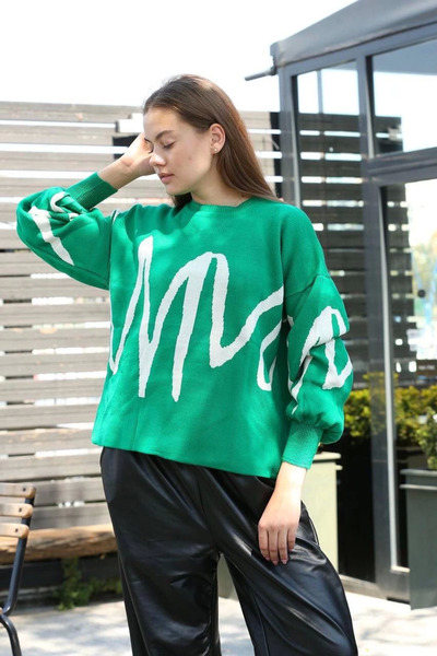 Ethab Ticaret White striped bicycle collar sweater green