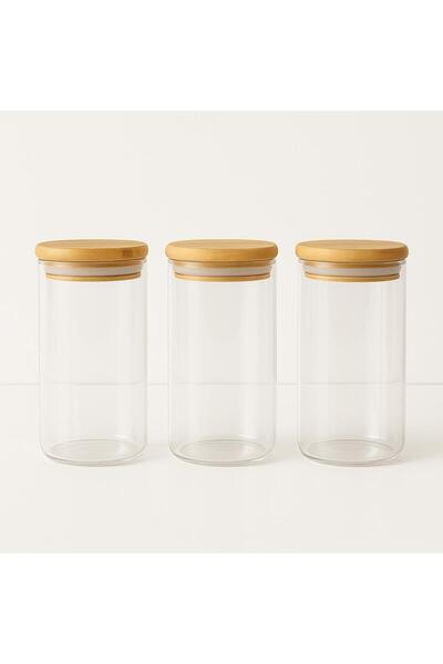 Noah Exclusive 3-Piece Tea + Sugar + Coffee Storage Container Set - 420 ml - with Bamboo Lid - 7 cm X 15 cm - Silicone