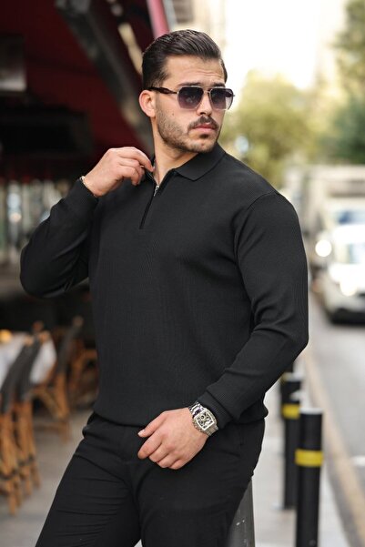 babatr.com Men's Thessaloniki Knitted Collared Long Sleeve Sweater