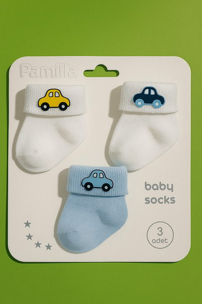 baby socks 3 Çift Arabalı Pamuklu Erkek Bebek Çorabı 0-6 Ay