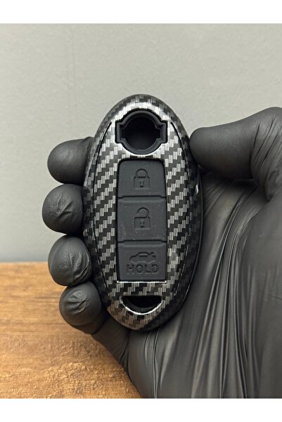 Luxe Aksesuarr Husă pentru chei din fibră de carbon cu 3 butoane compatibilă cu Nissan Qashqai Micra Tiida X-Trail