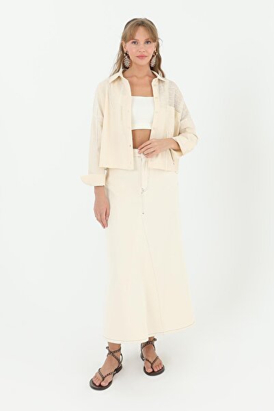 Puane Kadın Önden Parçalı Etek - 18186ETK - BEIGE