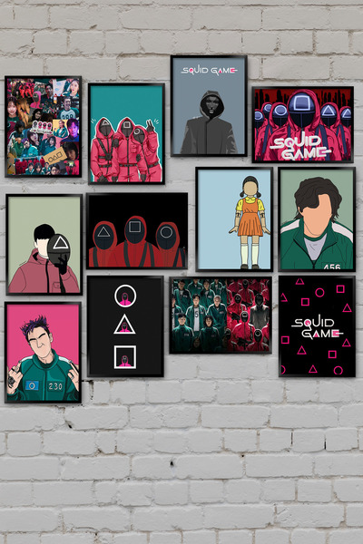 TABLOX Set de 12 tablouri din lemn MDF Squid Game Netflix Seria coreeană Deco...