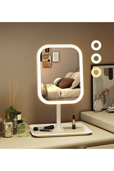 Enkado Tuğra Led Işıklı Usb Şarjlı Dikdörtgen Masa Üstü Makyaj Aynası Makyaj ...