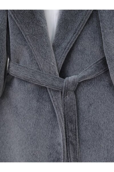 ALPACO Palton cu mâneci cu nervuri, guler șal, căptușit cu catifea - afumat