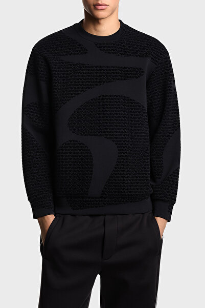 Emporio Armani Pamuklu Regular Fit Bisiklet Yaka Tamamı Logolu Sweat Erkek SW...