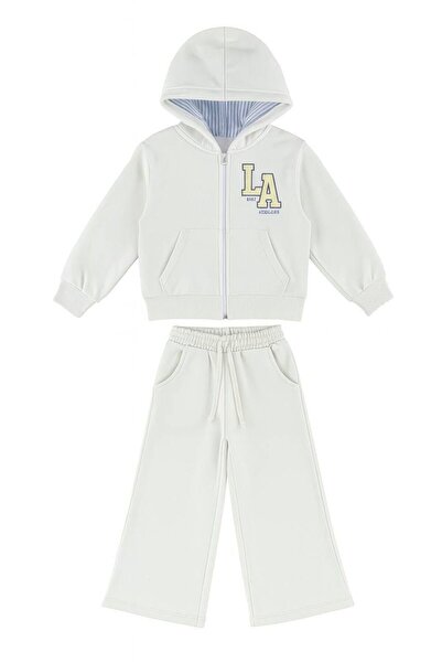 ZabaS Girl's Hooded Zippered Tracksuit Set White