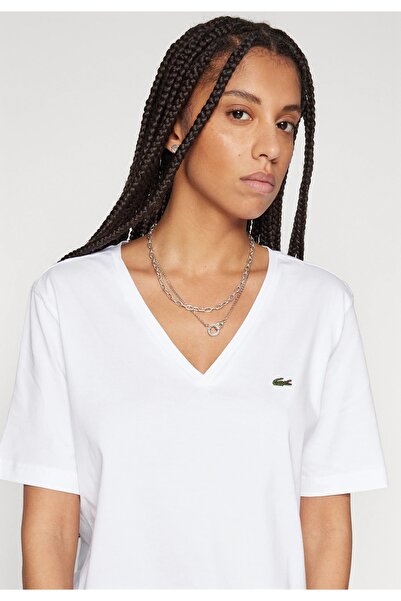 Lacoste Sport _.LacosteV Yaka Logo Nakışlı Kadın T-Shirt %100 Pamuk