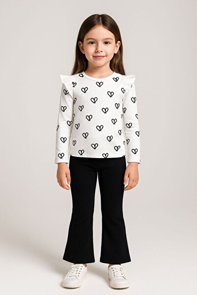 KANKA BENİGİY بدلة طويلة للفتيات بنمط قلب أسود وأبيض