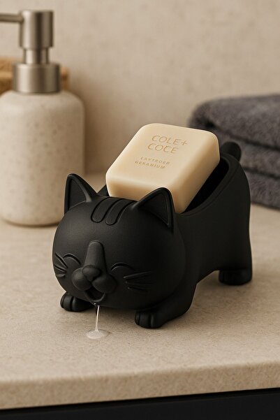 Dropcek eticaret Sevimli Kedi Desenli Kendinden Boşaltmalı Su Tutmaz Katı Sab...