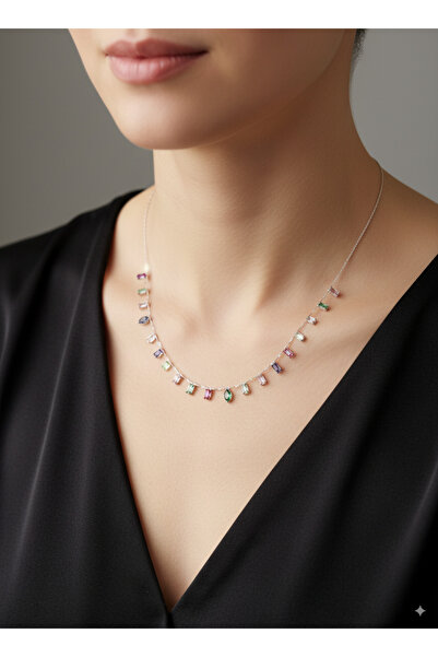 MEEB BİJUTERY Silver Color Stone Necklace 316L