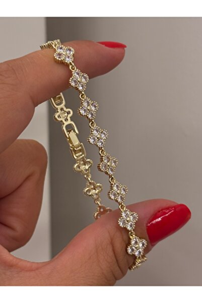 Butik Luxury 14k Tasarım Taşlı Yonca Bileklik
