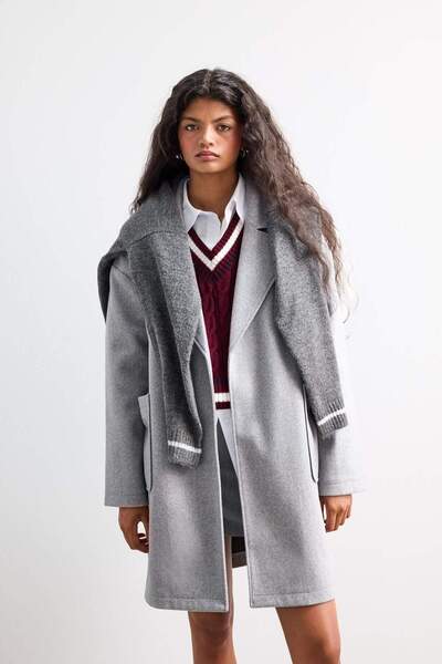 DeFacto Regular Fit Kuşaklı Kaşe Kaban E8636AX25AU