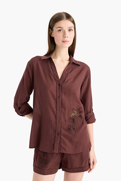 DeFacto Regular Fit Müslin Plaj Gömleği-Fall in Love E4271AX25SM