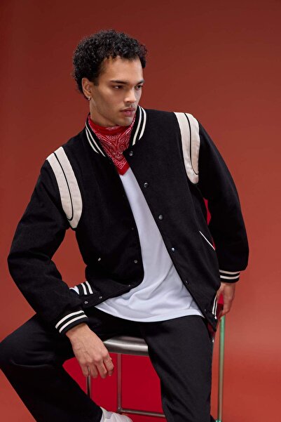 DeFacto Waterproof Regular Fit College Collar Bomber Jacket with Snap Fasteners and Inner Pockets E9245Ax25Wn