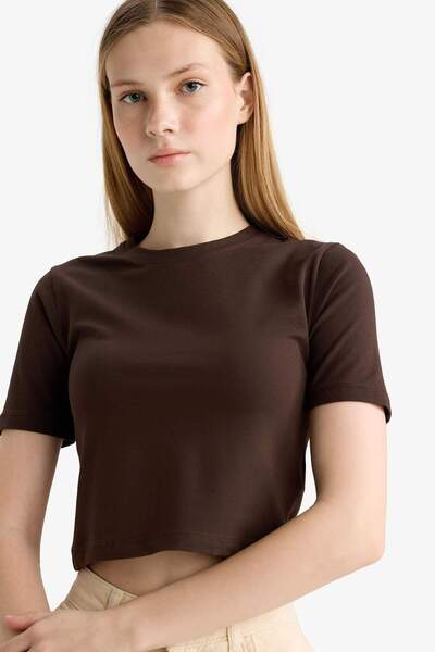 DeFacto Coool Fitted Crop Basic Plain Red Short Sleeve T-Shirt F8924Ax25Hs