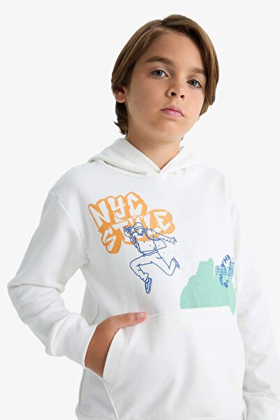 DeFacto Erkek Çocuk 2'li Takım Baskılı Kapüşonlu Sweatshirt Eşofman Altı F2595A825AU