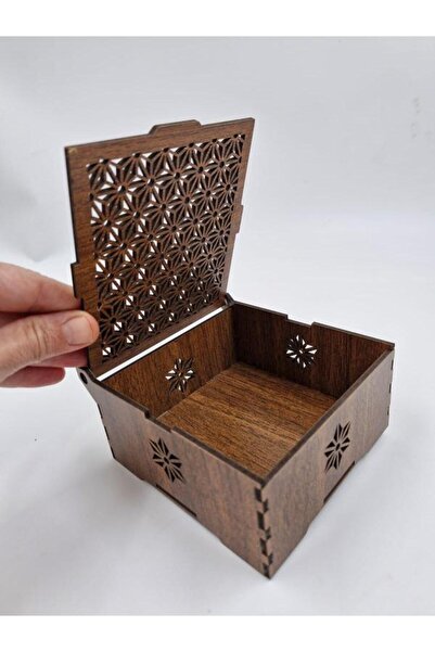 Mu Art Ahşap صندوق ديكور خشبي 12 سم × 12 سم × 5.5 سم
