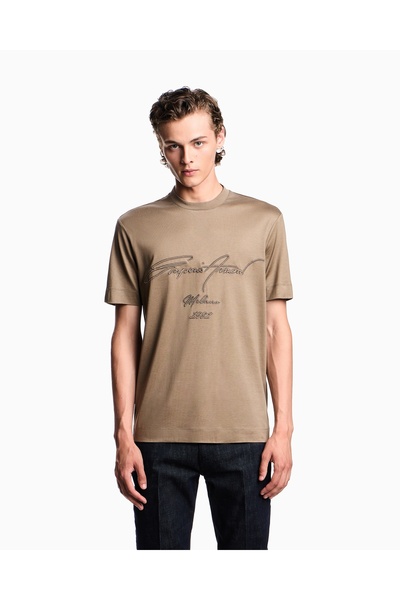 Emporio Armani Men's Regular Fit Round Neck Logo Embroidered Cotton Short Sle...