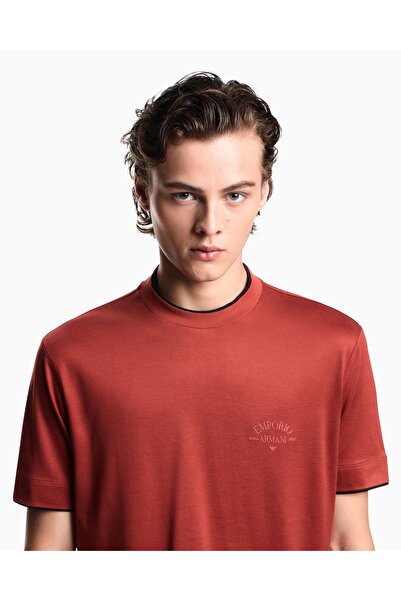 Emporio Armani Men's Cotton Round Neck Short Sleeve Red T-Shirt Em002939 Af18312-U5035