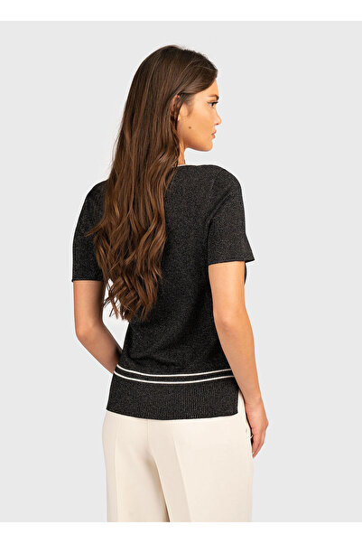 Liu Jo Women's Regular Fit Square Neck Short Sleeve Black T-Shirt Tf5025Ms49I-A4345