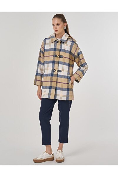 Kayra Plaid Pattern Coat Beige