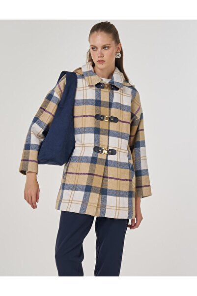 Kayra Plaid Pattern Coat Beige