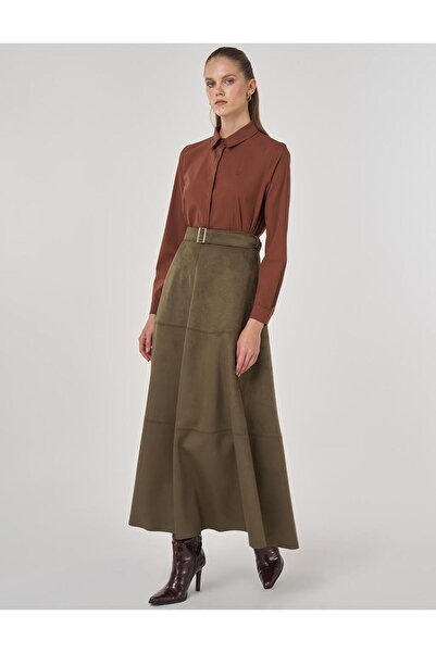 KYR Buckle Detailed Suede Skirt Khaki