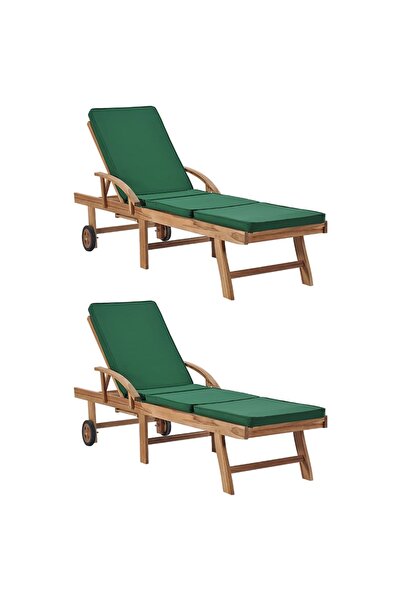 vidaxl Sun Loungers with Cushions 2 pcs Solid Teak Wood Green