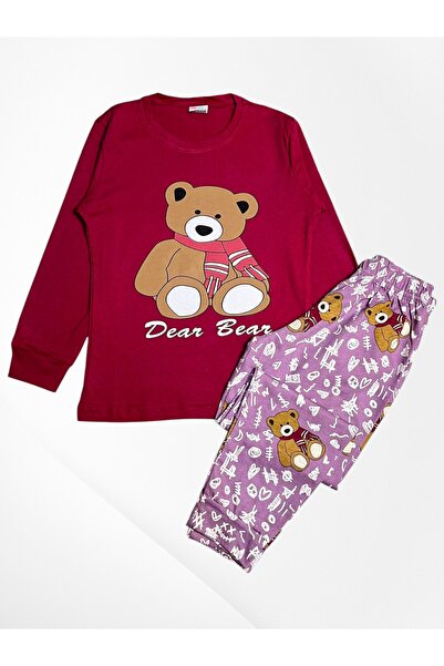 Pajama Shop Devojčička pidžama od 100% češljanog pamuka, bordo boje, sa uzork...