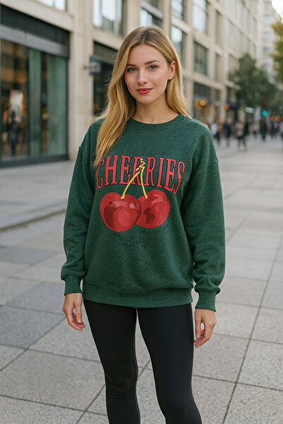 UNCİA OUTDOORS Hanorac de damă cu imprimeu cu cireșe, supradimensionat, cu mâ...