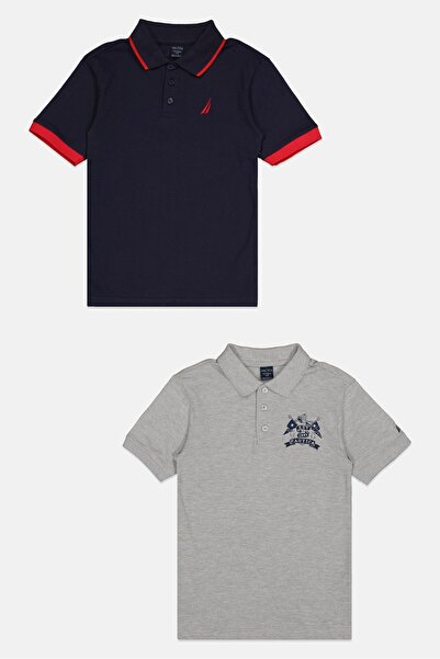 Nautica قميص بولو للأطفال الأولاد، قطعتين، مطرز بشعار، بأكمام قصيرة، متعدد ال...