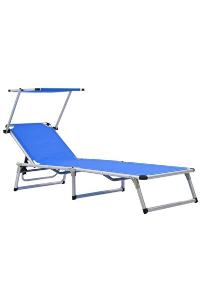 vidaxl Șezlong plajă pliabil acoperiș albastru aluminiu & textilenă