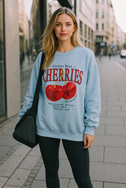 UNCİA OUTDOORS Hanorac de damă cu imprimeu cu cireșe, supradimensionat, cu mâ...