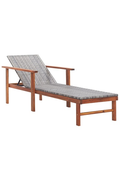 vidaxl Sun Lounger Poly Rattan and Solid Acacia Wood Grey