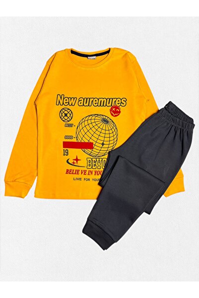 Fil Kids بيجامة شتوية للأولاد مصنوعة من القطن بنسبة 100% باللون البرتقالي بنم...