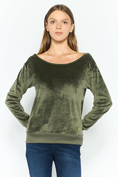 Michael Kors Women Boat Neck Brand Logo Sweater, Dark Olive